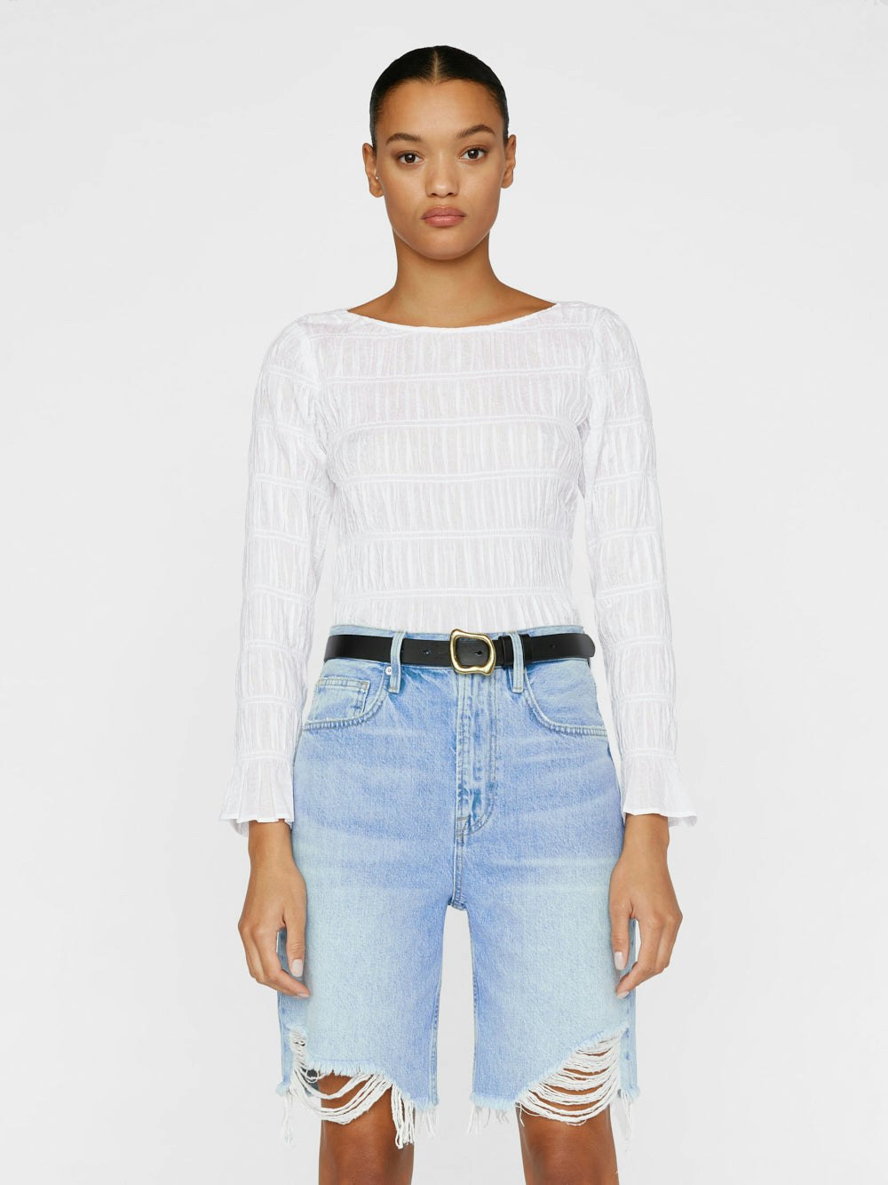 Long Sleeve Ruched Top -- Blanc